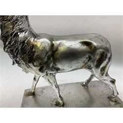 Composite silvered stag, on rectangular base, H37