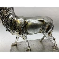 Composite silvered stag, on rectangular base