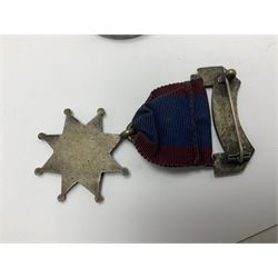 WW1 British War Medal awarded to 28885 Pte. A. Hey R. War. R.; WWI Victory Medal awarded to 7633 Pte. E. Edwards L'Pool R.; two WWII medals; Royal Navy Temperance Society Medal; Services Rendered badge No.B55177; and Home Guard lapel badge