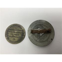 Five WW2 German medals/badges -German Defences West Wall Medal, War merit Cross, Red Cross Decoration, RAD tinnie brooch and Adolf Hitler 1934 medallion (5)