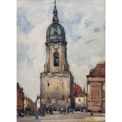 Frederick (Fred) Lawson (British 1888-1968): Dutch Clock Tower, watercolour signed and dat...