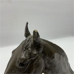 After Sydney March, bronze figure of horses head, wupon a wooden plinth, H17cm