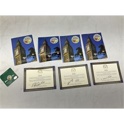 Five Lilliput Lane models from the 'Britain's Heritage' collection, comprising The Royal Albert Hall, Windsor Castle Round Tower, Eros and Nelson's Column and another snowed, all boxed