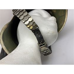 French Model 1913 mounted gendarmerie helmet; brass bodied with nickel mounts, chin strap, comb and horse-hair H27cm (no liner)