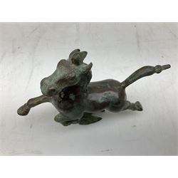 Chinese bronzed Flying Horse of Gansu, modelled upon a flying swallow, H16cm