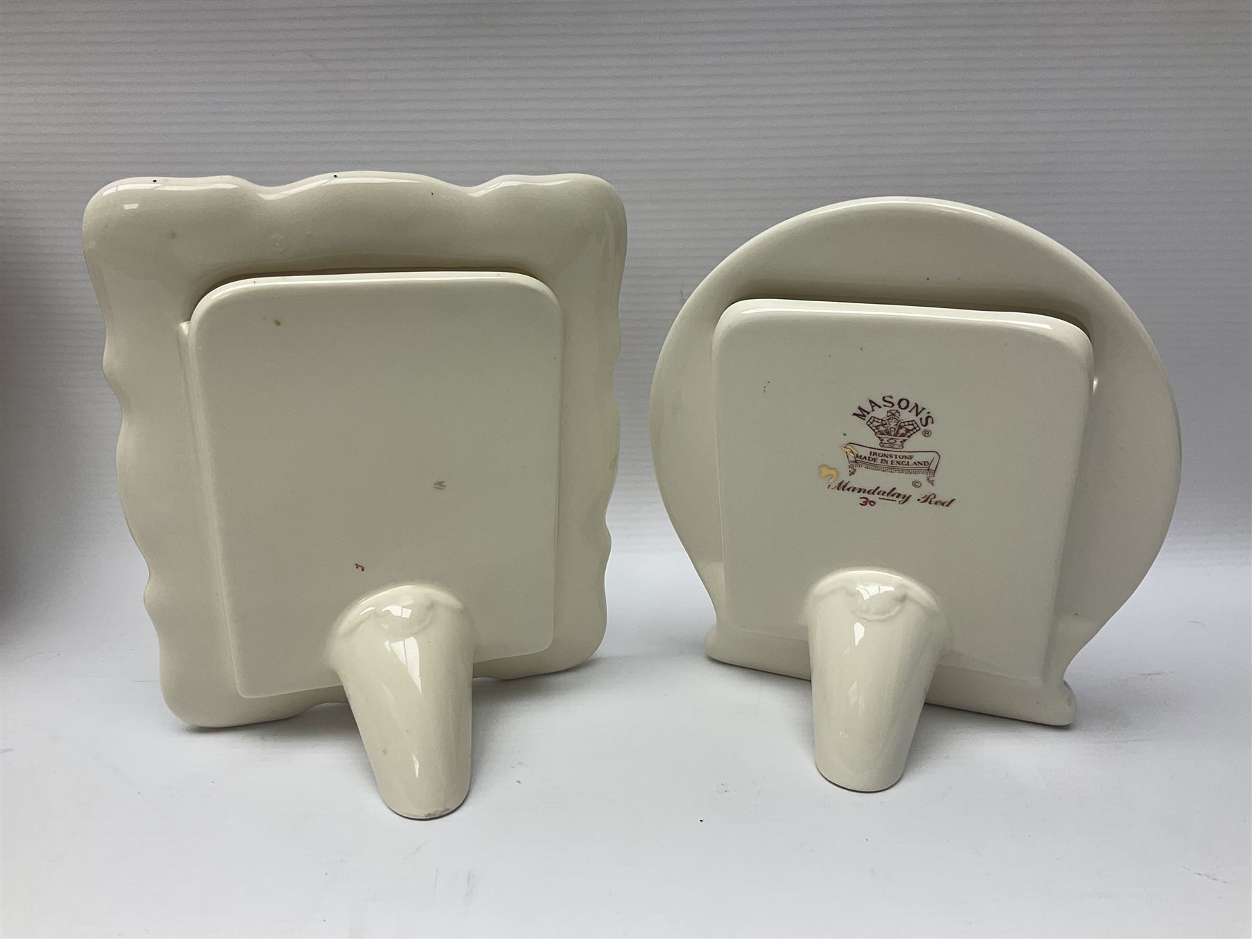 Masons Ironstone in the Mandalay pattern stepped dish, vase, jug , covered jar and two picture frames 