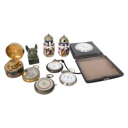  Pocket roulette wheel, together with pocket inkwell, travel clock etc