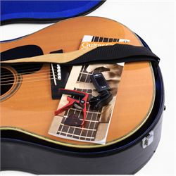 Yamaha FG-1200J acoustic guitar, made in Taiwan circa 1976, serial no. 60714221, with mother of pearl inlay to body, finger board and back, contained within a fitted hardcase, L103cm