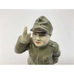 Royal Dux figure of a saluting soldier and Willow Art Crested ware Hull soldiers war memorial c1903 late South African war, tallest H19cm