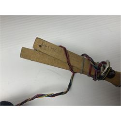 Pelham Puppet - a rare type SM Harlequin circa 1950s with painted black face mask, black felt hat, green ruff and red white chequered suit, H31cm; in original box with instructions 