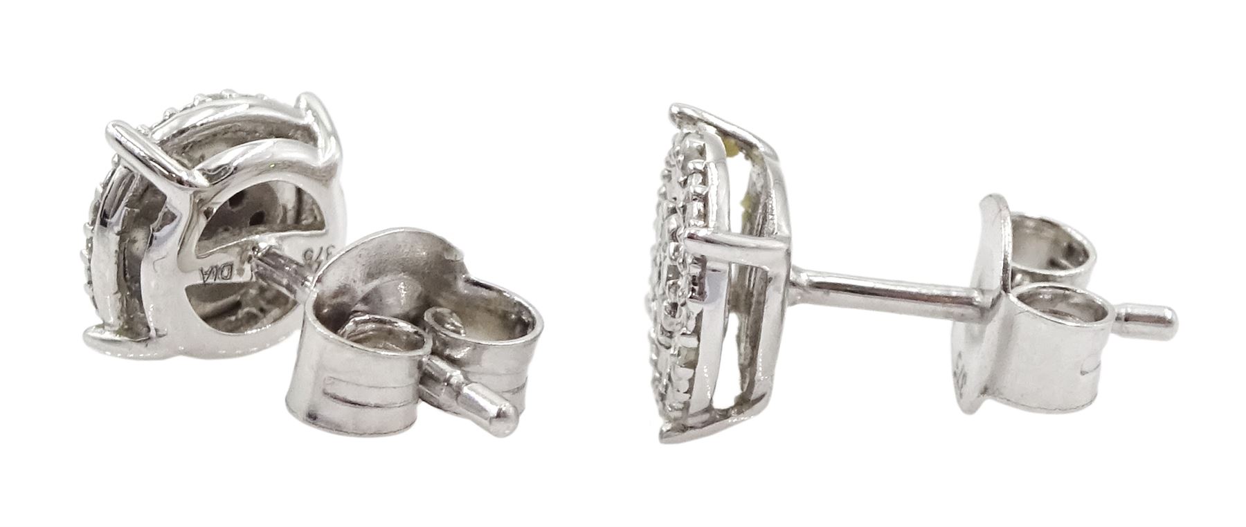 Pair of 9ct white gold diamond cluster stud earrings, hallmarked