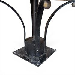 Pair of Victorian design black painted 'street' lamps, and a satin chrome light fitting