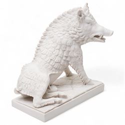 Modern sculpture of a boar, the base inset with an 'Arts and Commerce Promoted' medallion and marked 'England' on rectangular base H22cm