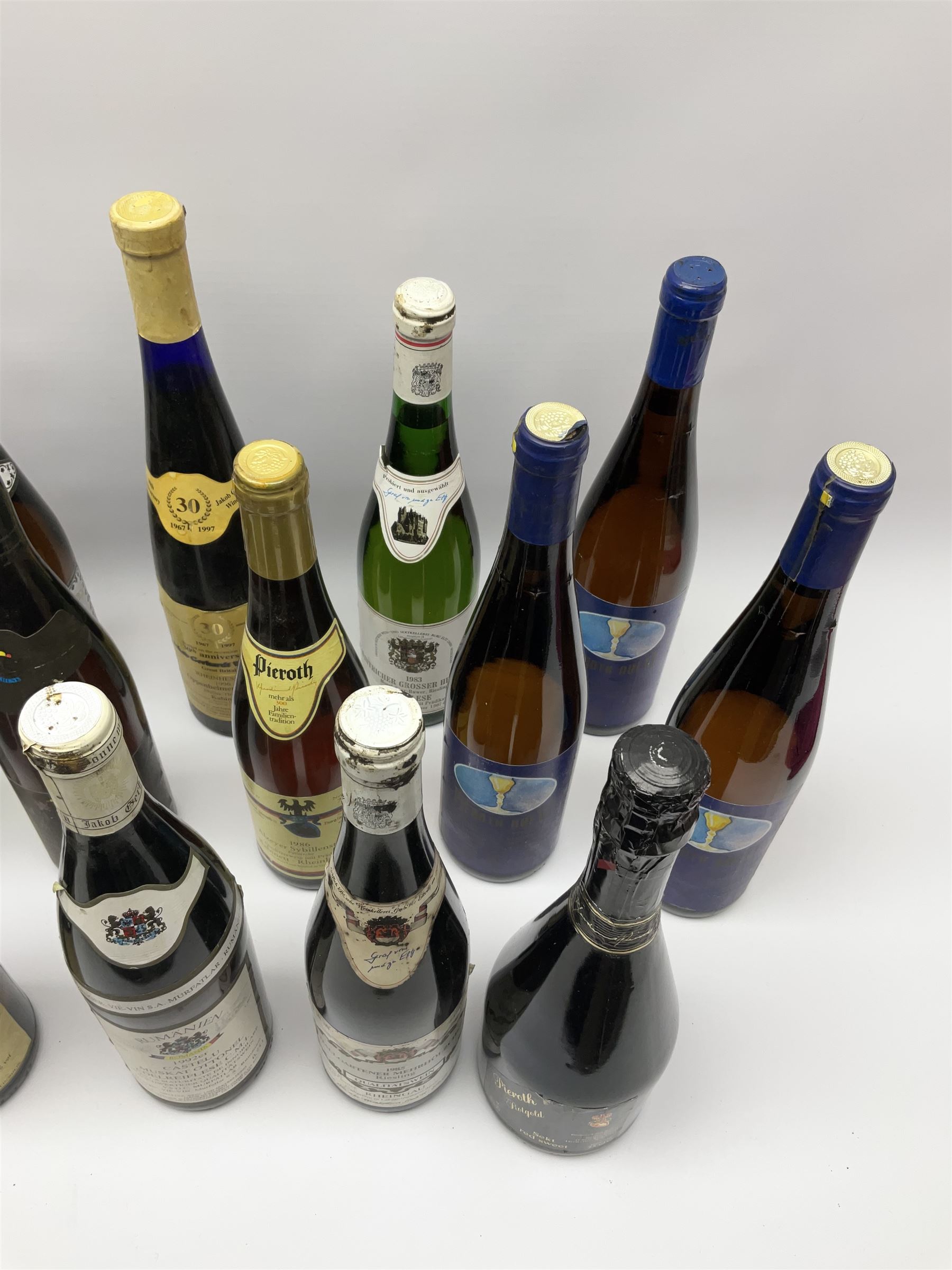 Mixed alcohol including Pieroth Rotgold Sekt red sweet 75cl, 11.5%vol, Pieroth Duett 1988 Muller - Thurgau Qualitatswein 750ml, 10.5%vol etc, various contents and proofs, 20 bottles