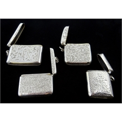  Four Victorian and later silver vesta cases, bright cut decoration by Hayes Brothers, Joseph Gloster Ltd and Rolason Brothers (4)  