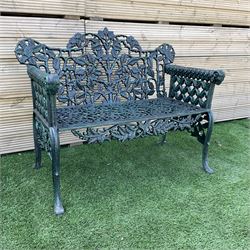 Victorian design heavy cast iron garden bench, ornate shaped back with rope twist and ramshead arms H88cm, W100cm - THIS LOT IS TO BE COLLECTED BY APPOINTMENT FROM DUGGLEBY STORAGE, GREAT HILL, EASTFIELD, SCARBOROUGH, YO11 3TX
