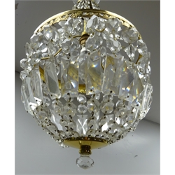  Gilt metal inverted dome form chandelier with faceted glass decoration, H60cm  