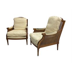Pair of mahogany bergère armchairs