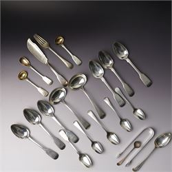 Pair of George III silver sauce ladles London 1799 Maker Richard Crossley, six various George III and Victoria silver dessert spoons, assorted tea spoons etc