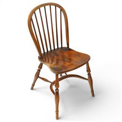 Batheaston Bespoke Furniture Harrogate - set of six (4+2) oak Windsor dining chairs, hoop and stick backs over shaped saddle seats, raised on turned supports united by crinoline stretcher