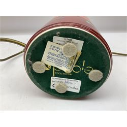 Poole Pottery table lamp in Volcano pattern of cylindrical form, with a cream lampshade, lamp H30cm