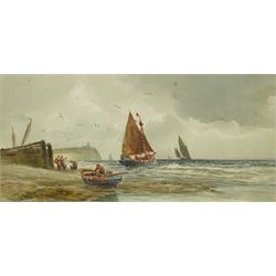 After Thomas Bush Hardy (British 1842-1897): Fisherman off the Whitby Coast, watercolour b...