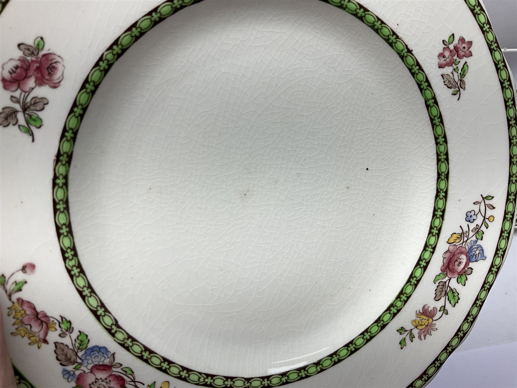 Copeland Spode, Spode's Glory pattern part dinner service, comprising two covered tureens, six dinner plates, six side plates, six dessert plates, sauce jug, three serving dishes of various sizes   