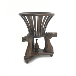  Empire style mahogany planter on three carved horse heads, W53cm, H69cm  