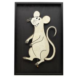 Terence Cuneo (British 1907-1996): Mouse, ink and wash on paper inscribed and signed, on backing 48cm x 30cm; together with a framed collection of associated ephemera, including photographs, press cuttings, competition flyer, Pullman luncheon tickets and menu, documenting the event and prizewinner’s excursion
Notes: the mouse is the original artwork affixed to the locomotive for the 1985 British Rail Marylebone Mouse Hunt, as pictured in the photograph