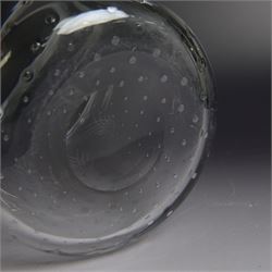 David Hammond for Thomas Webb, glass fish vase, with  air bubble inclusions, etched and engraved with a fish, marked beneath, H30cm