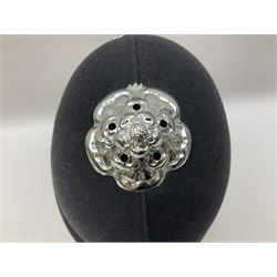 British Transport Police Custodian helmet with Queen's Crown plate; Hiatt & Co ebonised hardwood patrol truncheon; and pair of Hiatts 1960 hand-cuffs (3)