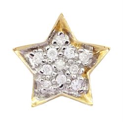 14ct gold star pendant, pave set with eleven round cut diamonds, stamped