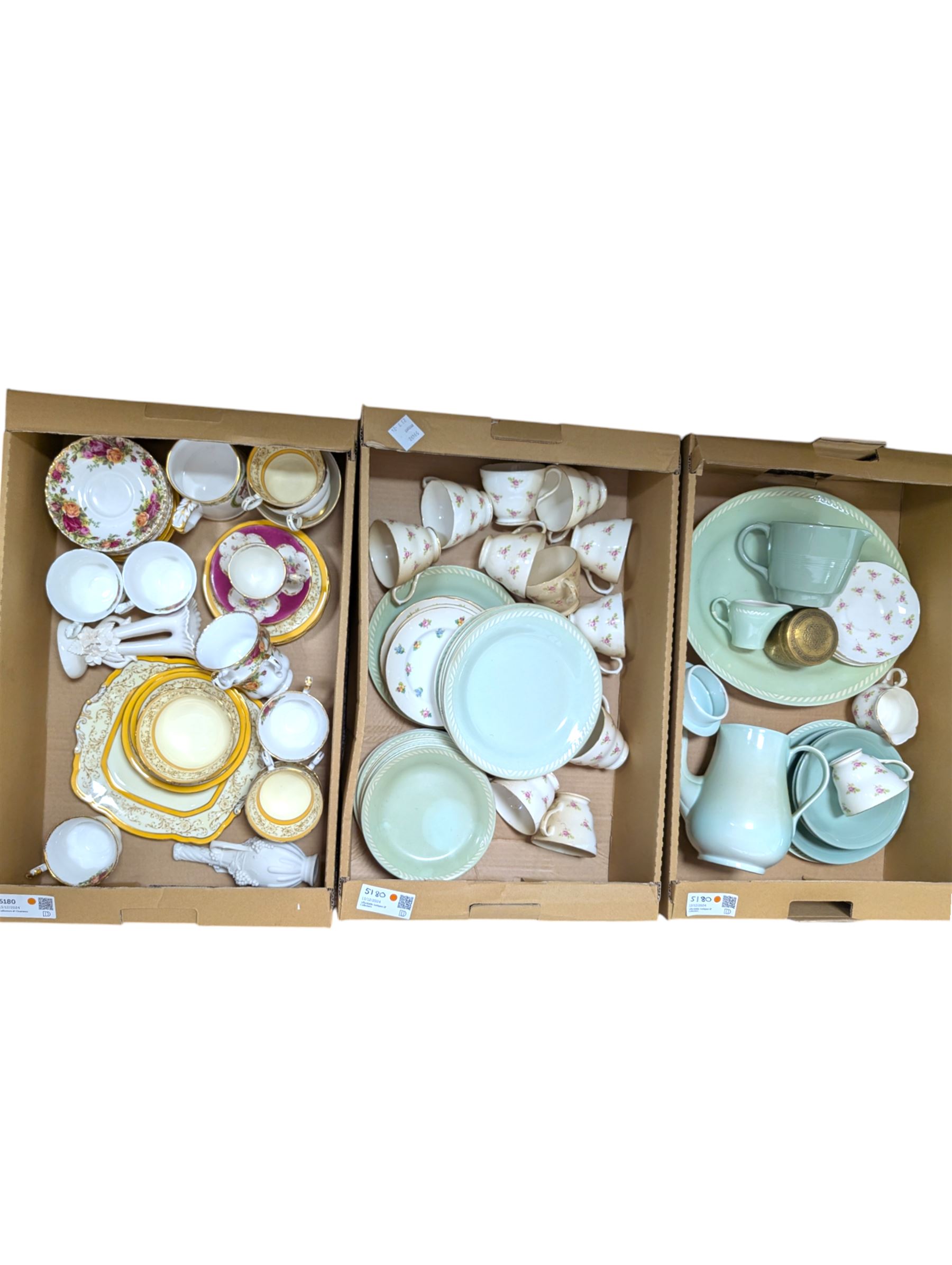 Set of four Royal Albert Old Country Roses tea cups, together with Paragon dinner service, etc, in three boxes 