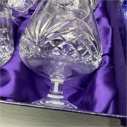 Set of six Edinburgh Crystal Continental Collection wine glasses, together with a set of six Edinburgh Crystal brandy glasses, both boxed