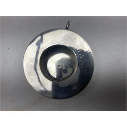 Early 20th century silver mustard pot and cover, with blue glass liner, hallmarked Hawksworth, Eyre & Co Ltd, Sheffield 1911, approximate silver weight 59.4 grams