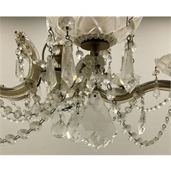 A glass chandelier, with six curved branches supporting glass swags and droppers, approximately H39cm.