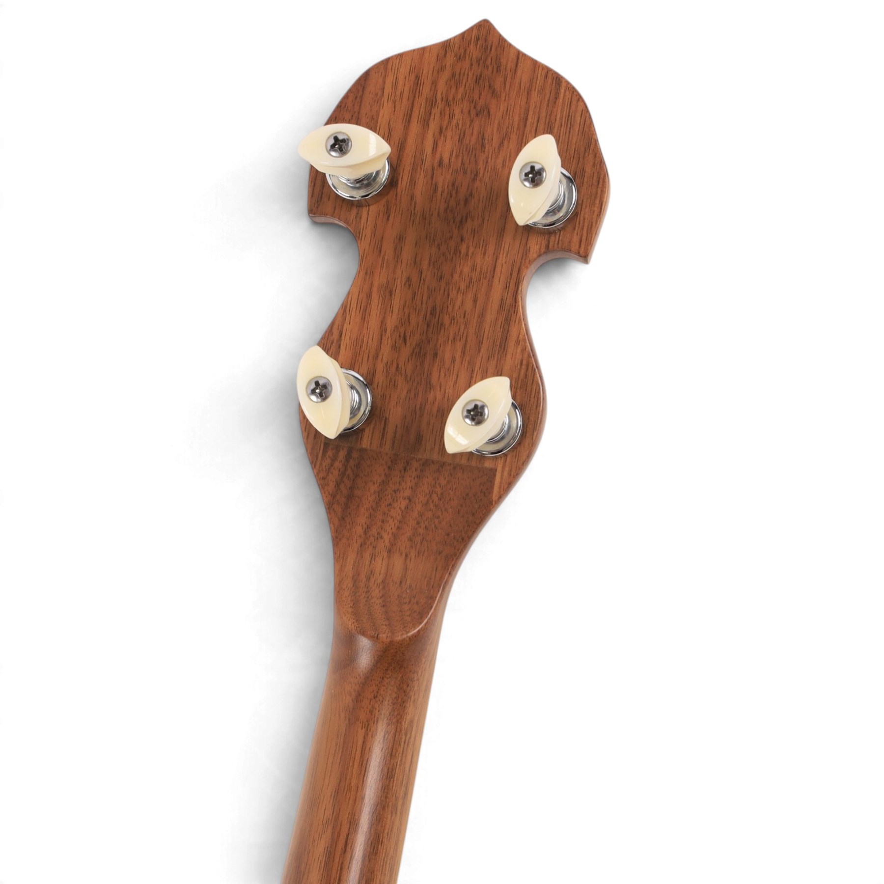 Barnes & Mullins Troubadour four string banjo, with Remo head and mother of pearl inlay to fretboard, in cardboard box, banjo L80cm