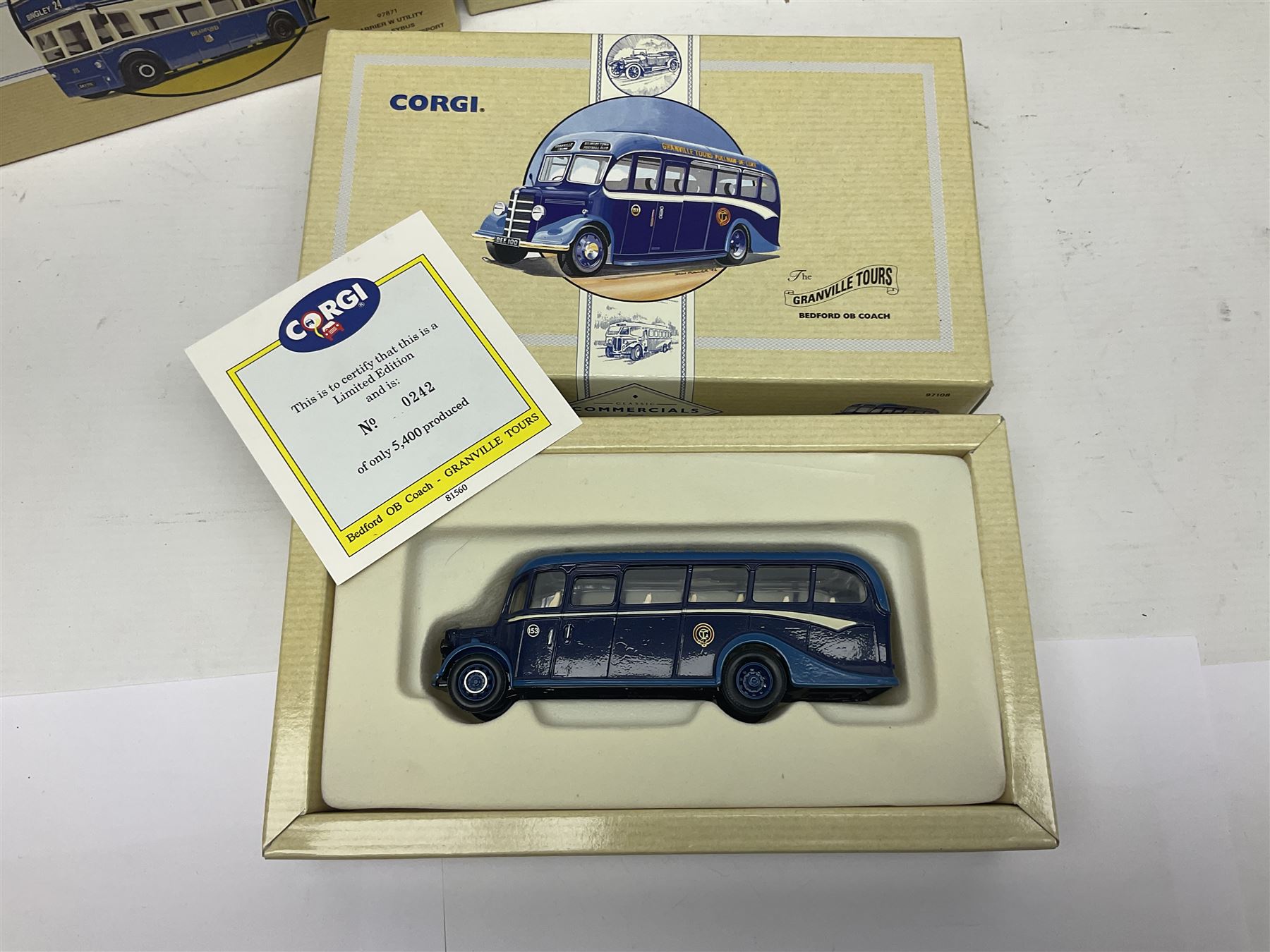 Corgi - twenty eight modern die-cast model coaches, buses and wagons to include Corgi Classics 35305, 96991, 97002, two 97108, 97208, 97267, 97335, 97871 and 98162; limited edition sets D949/26, 97107 and 97185; The Yorkshire Rider Series 91700, 91853, 91858 and 91862; all but one in original boxes or perspex display cases, most with certificates (27)