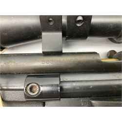 Crosman .22 air rifle with gas cylinder, model AS2250, with bolt action, skeleton stock, moderator and Hawke 4x32 telescopic sight with infra red facility, serial no.803B11493, L88.5cm