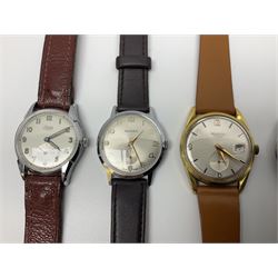 Seven manual wind wristwatches including Audax, Kered, Lanco, Rotary, MonVis, Precia and Mido Multifort, all with subsidiary seconds dials (7) 