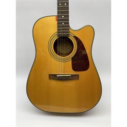 Fender model DG-20CE NAT semi-acoustic guitar with mahogany back and sides and spruce top, serial no. 03035336, L104cm, in fitted carrying case