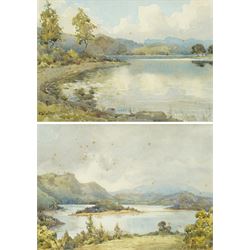 M Fuller (British Early 20th century): Lake Landscape, pair watercolours signed 18cm x 26cm (2)