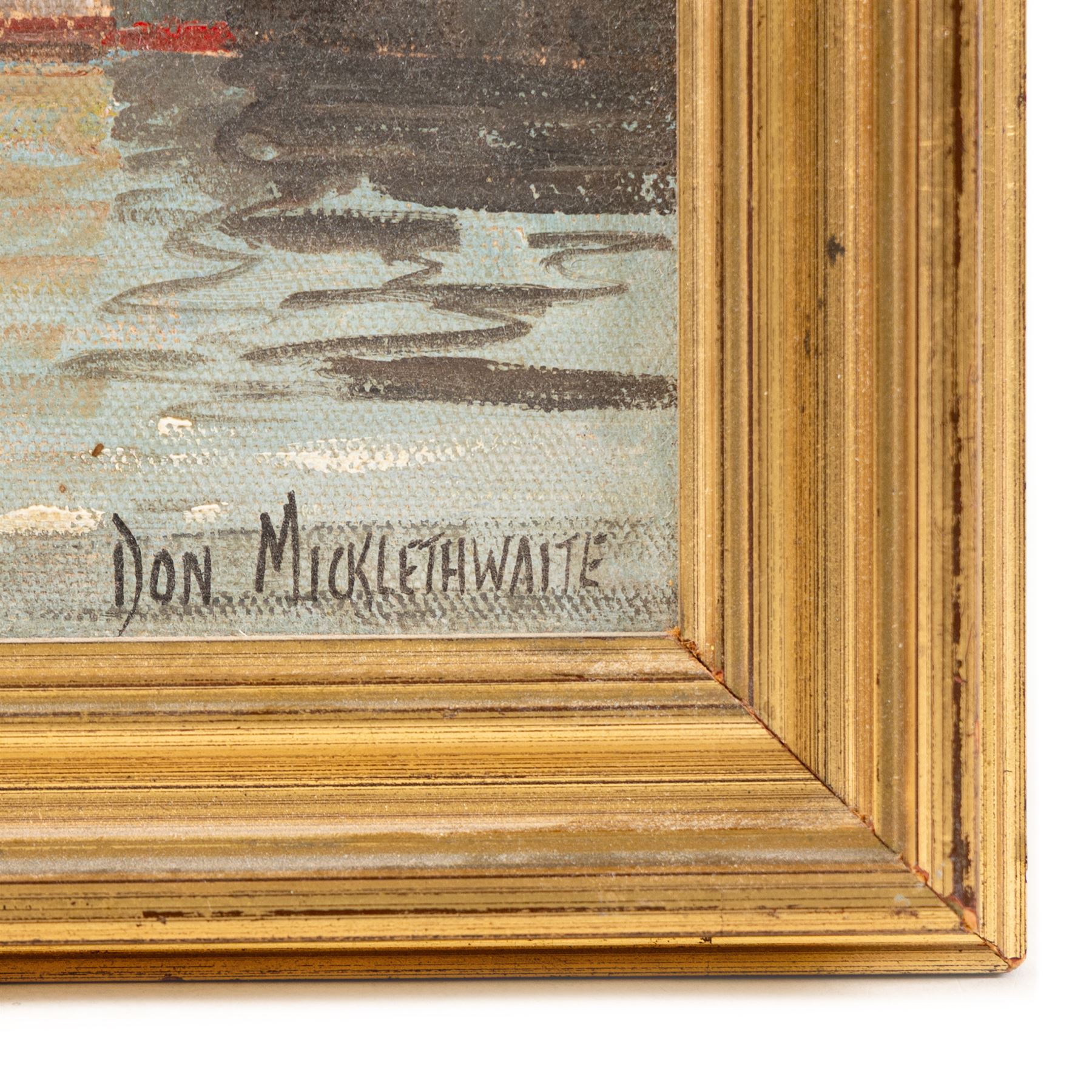 Don Micklethwaite (British 1936-): Scarborough Outer Harbour, oil on board signed 22cm x 22cm
