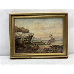 John Taylor Allerston (British 1828-1914): Beached Steam/Sail Vessel at Flamborough, oil on canvas signed and dated 189?, 26cm x 37cm