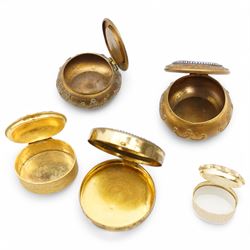 Collection of five Italian bijouterie boxes, each with intricate floral designs set to the covers, further decorated with swags and repeating acanthus leaf ornamentation