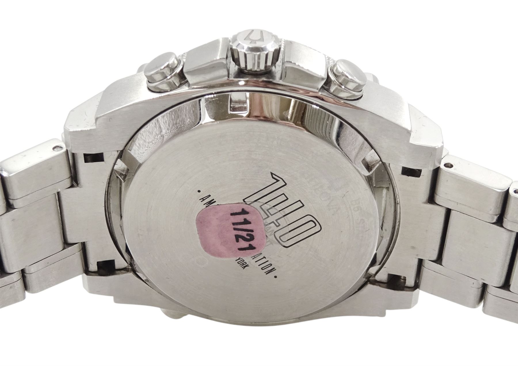 Bulova Precisionist gentleman's stainless steel quartz chronograph wristwatch, Ref. C877877, marking 140 years of American Innovation, on original stainless steel strap, with fold-over clasp