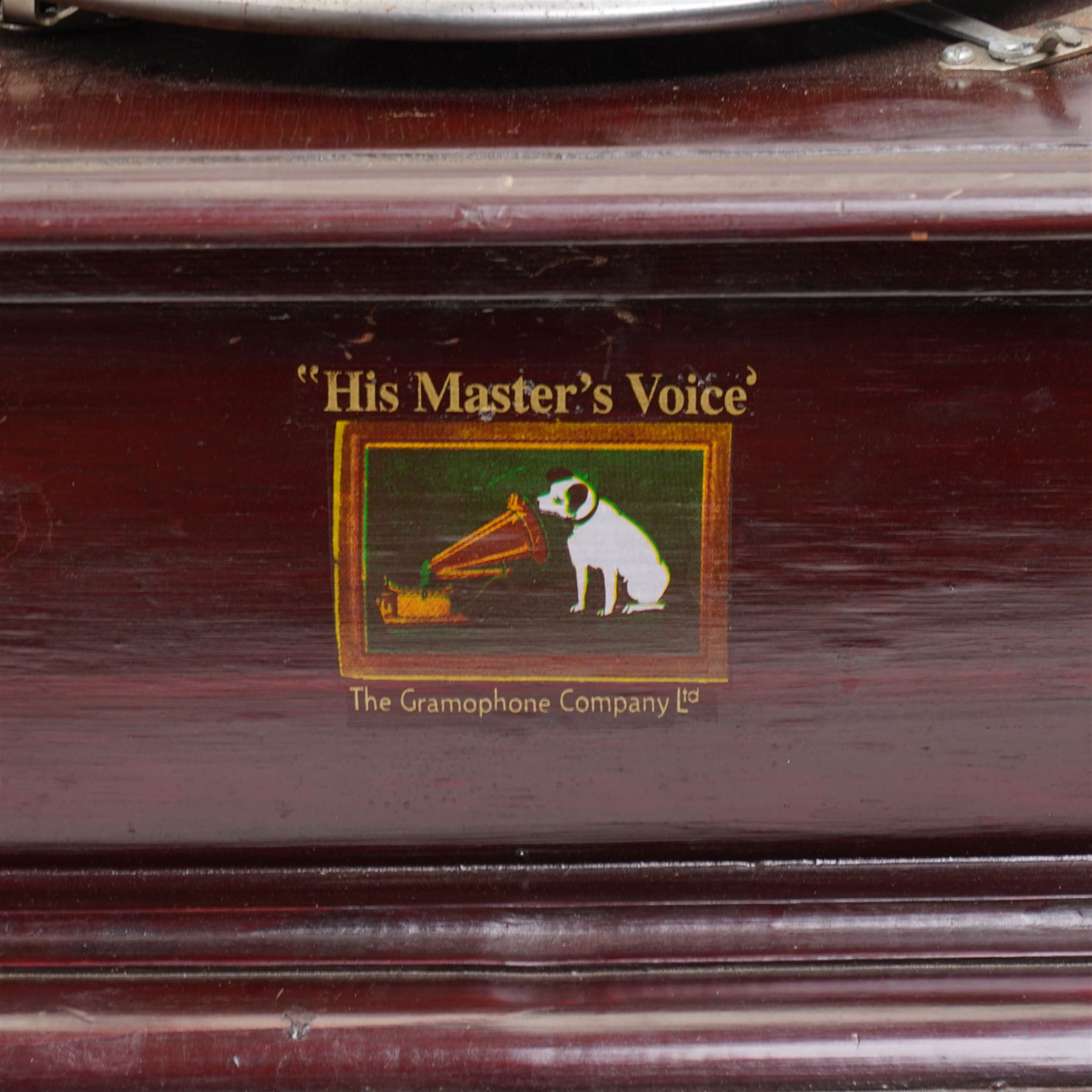 HMV wind up gramophone with fluted metal horn