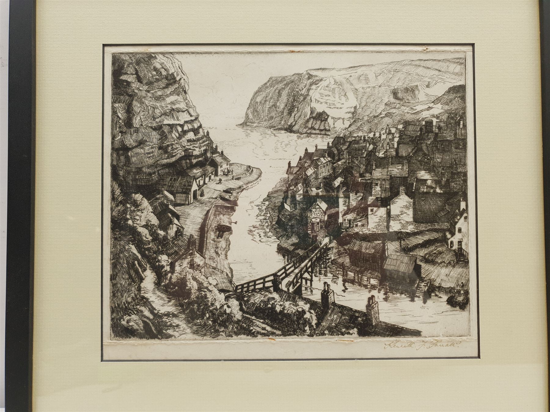 Kenneth F Parratt (British early 20th century): Staithes, etching signed together with English School (20th century): 'Robin Hoods Bay Yorkshire Coast', etching indistinctly signed,  titled in the plate max 20cm x 25cm (2)