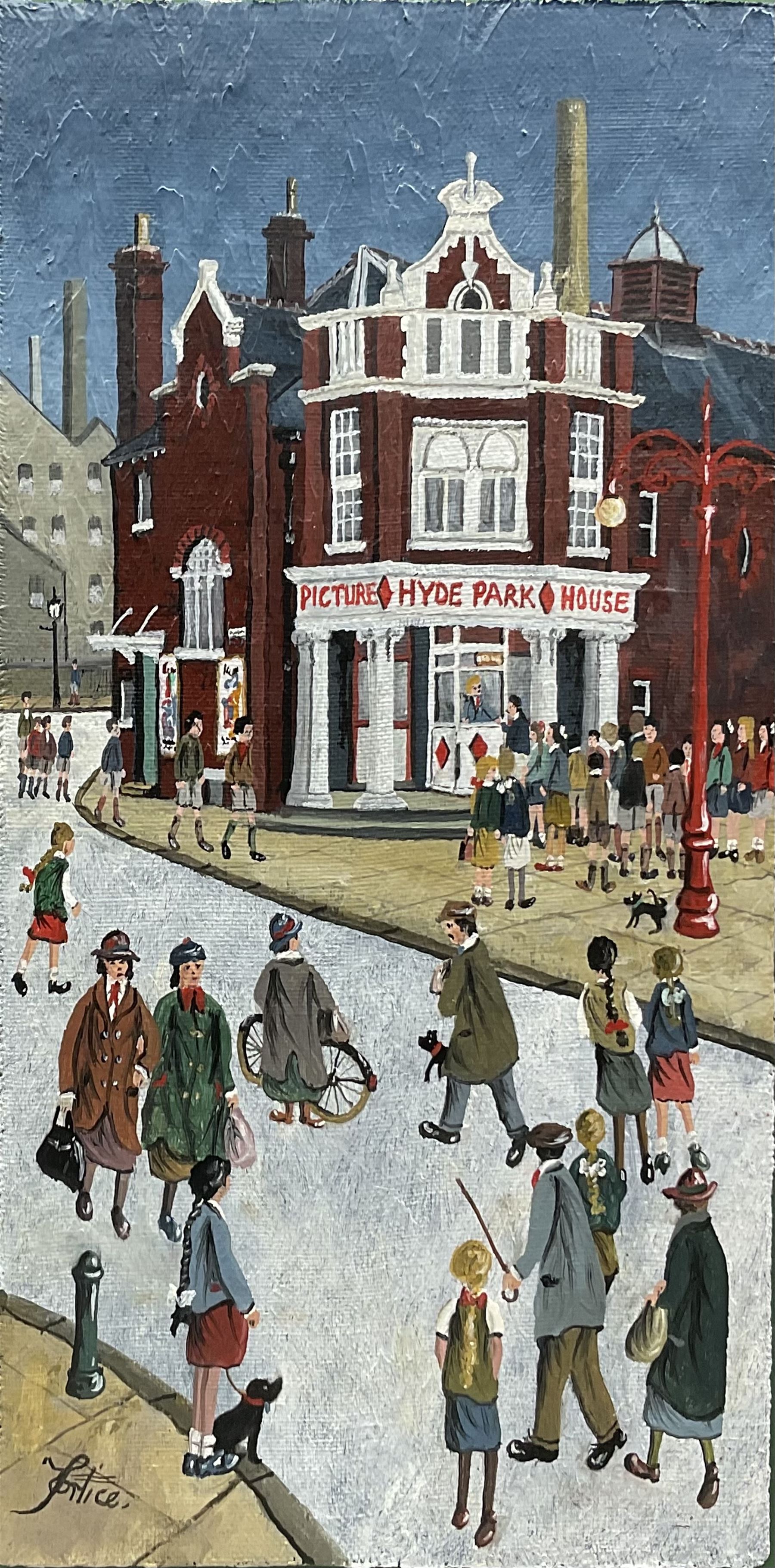 Allen Tortice (Northern British 1948-): Hyde Park Picture House Headingley Leeds, oil on canvas mounted on panel signed, titled signed and dated 2010 verso 51cm x 26cm