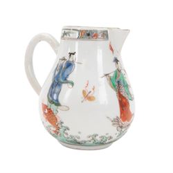 Chinese Chien Lung period saucers, cafe au lait tea bowl and a jug decoated with immortals, jug H11cm 